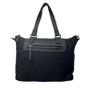 Roots 73 Women’s Black Nylon & Faux Leather With Front Zipper Pocket Tote Bag